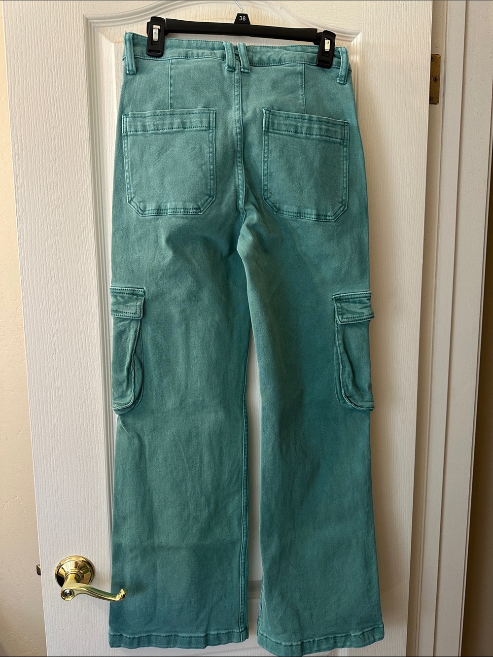 Wide Leg Cargo Jeans in Teal - Picture 4 of 9